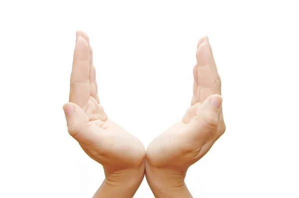 Mãos forma cálice isolado no branco — Fotografia de Stock
