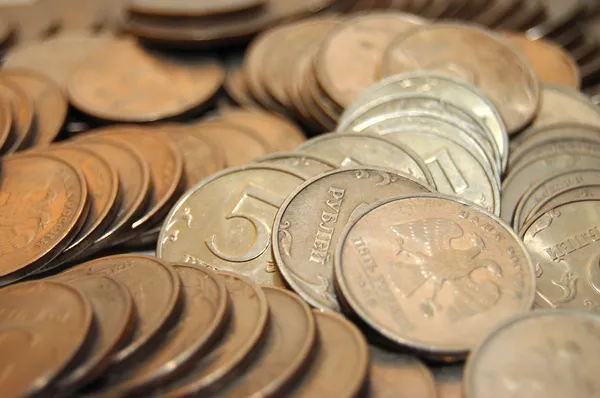 Srebrne monety rosyjskie makro z bliska — Zdjęcie stockowe