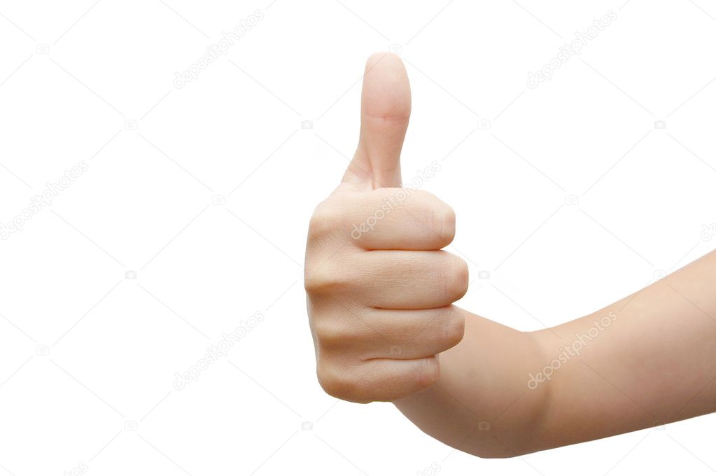 Thumbs Up Success Hand Sign over white