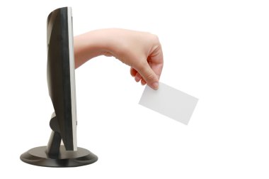 Computer screen and hand with card clipart