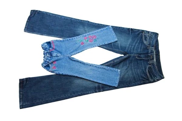 Barn och kvinnor jeans isolerade — Stockfoto