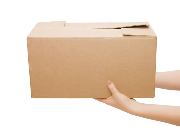 Händer med box isolerad på vit — Stockfoto