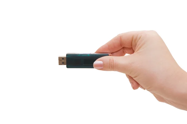 Flash drive in hand isolated on white — Stock Photo, Image