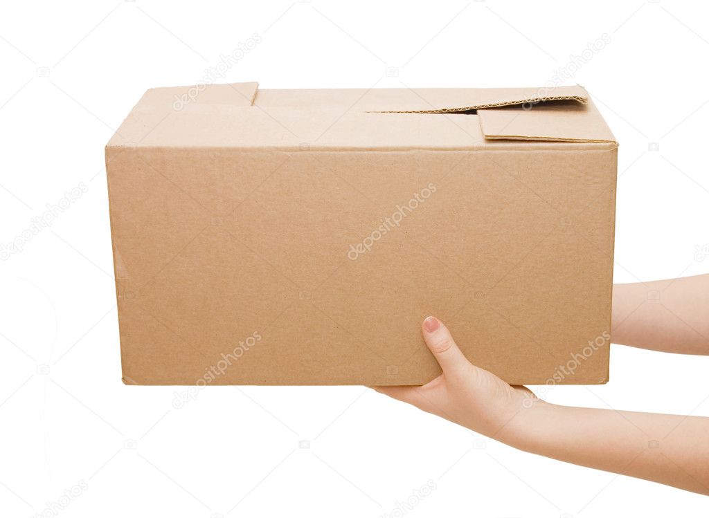 Hands with box isolated on white