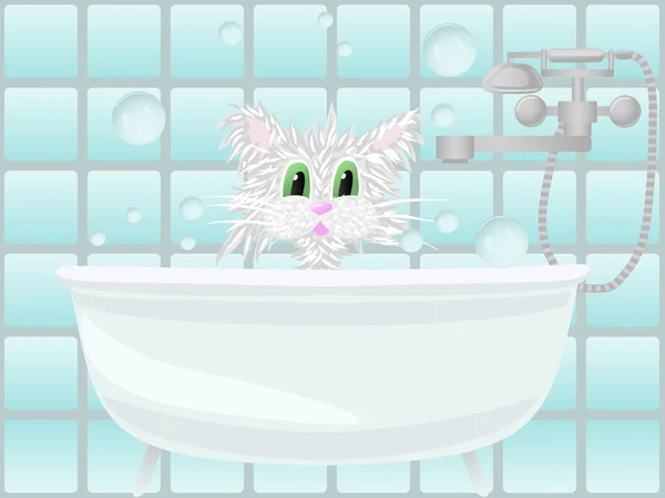 Gato tomando banho — Vetor de Stock