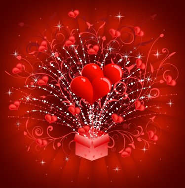 Hearts coming out of gift box clipart