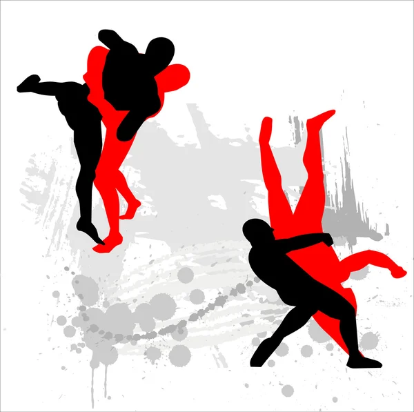 Silhouettes of wrestlers — Stock Vector
