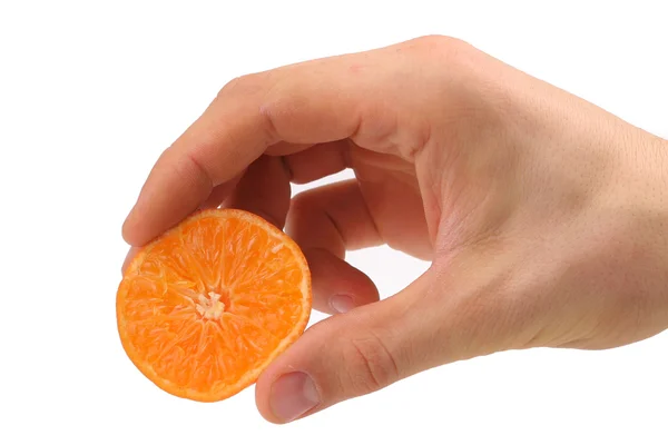 Mandarine på menneskets hånd. – stockfoto