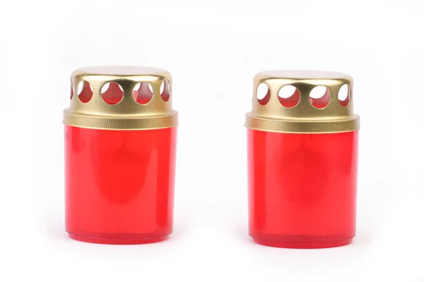 Due candele in bicchieri rossi — Foto Stock