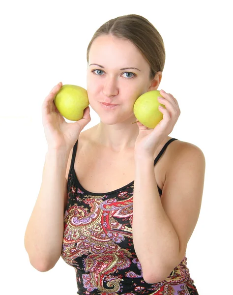 Dívka a jablko — Stock fotografie