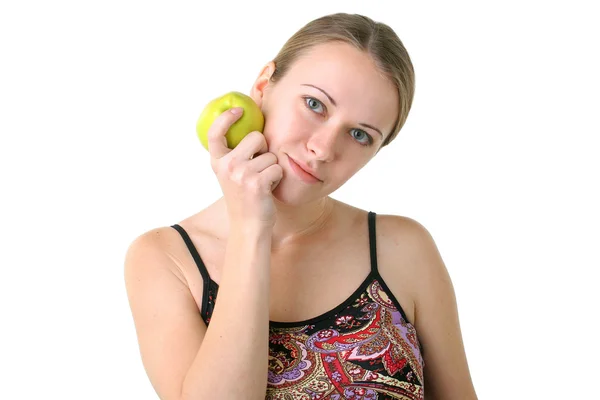 Dívka a jablko — Stock fotografie