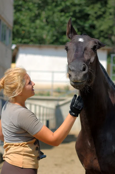 美しい少女と馬 — ストック写真
