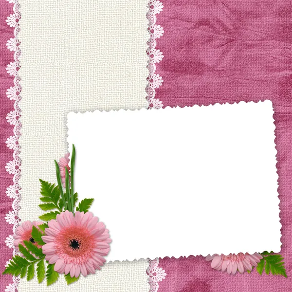 Marco blanco con flores y plantas en t —  Fotos de Stock