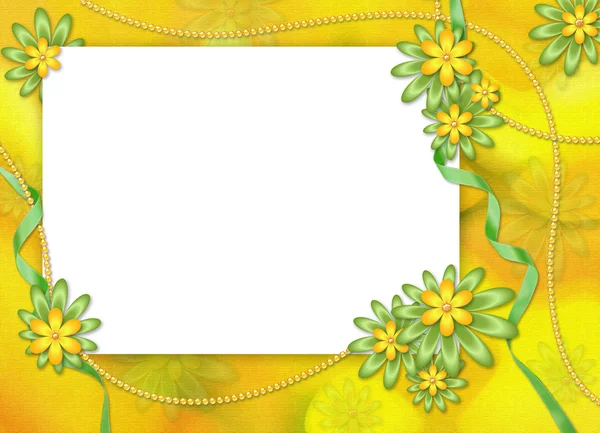 Moldura branca com flor amarela e verde — Fotografia de Stock