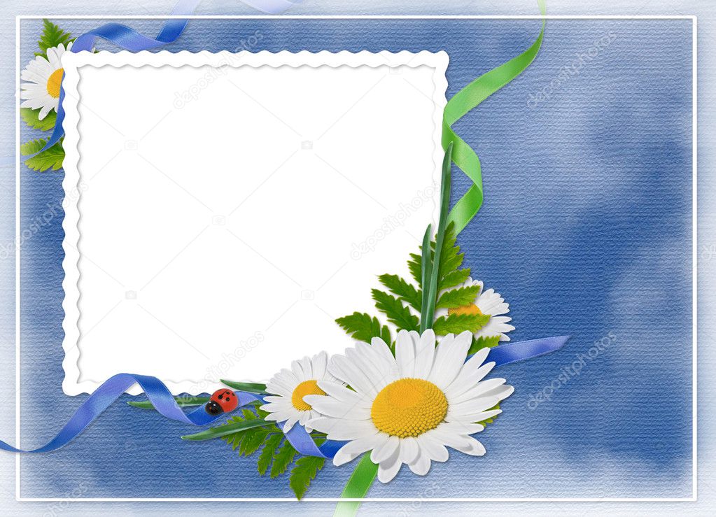 White frame with a bouquet of flowers on