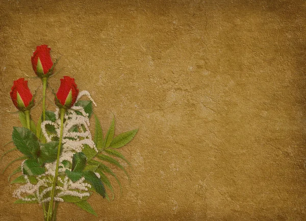 复古卡假期与红玫瑰 — 图库照片