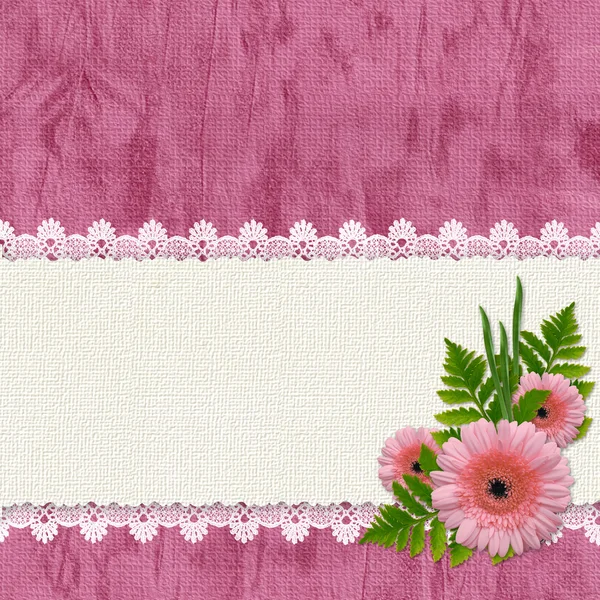 Tarjeta rosa para vacaciones con flores — Foto de Stock
