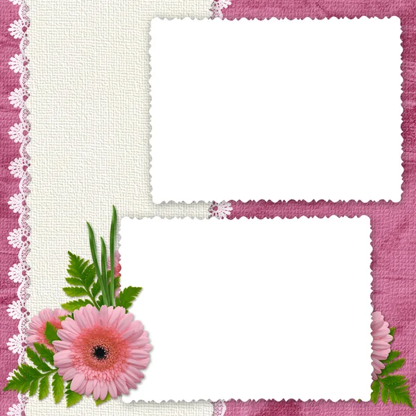 Weißer Rahmen mit Blumen und Pflanzen — Stockfoto