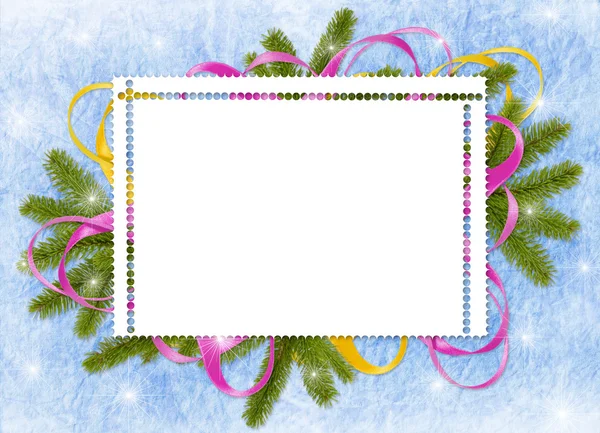 Frame with branches and ribbon — Stock Photo, Image