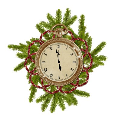 Antique clock face with branches clipart