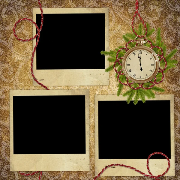 Vintage card for the holiday with clock — Stock Photo, Image