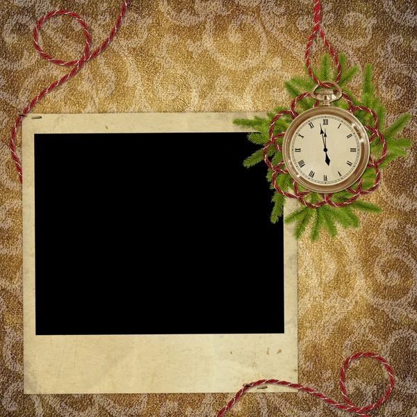 Vintage card for the holiday with clock — Stock Photo, Image