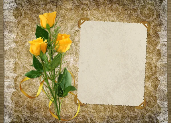 黄色いバラと休日のためのカード — ストック写真
