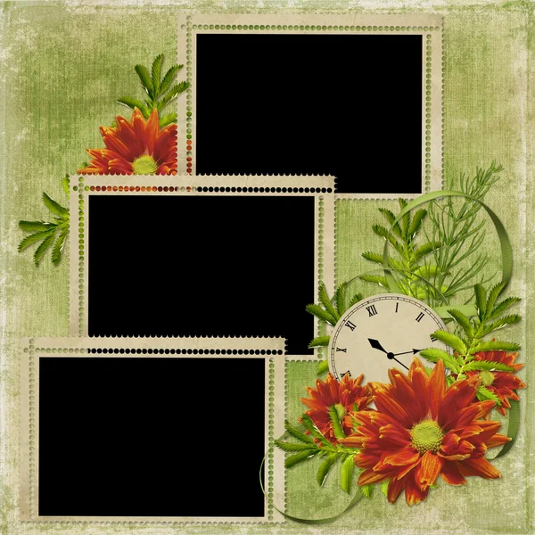Cartão com flores e relógio — Fotografia de Stock