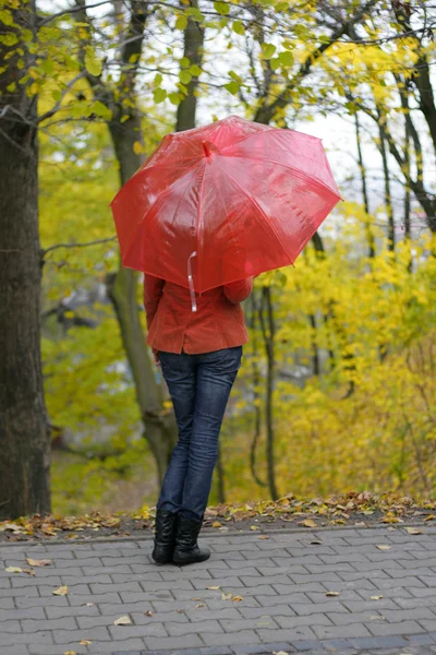 stock image The girl with a red umbrella