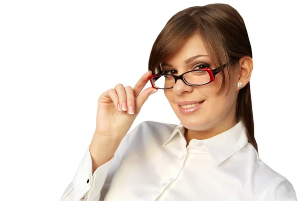 stock image Girl in a white blouse in glasses .isola