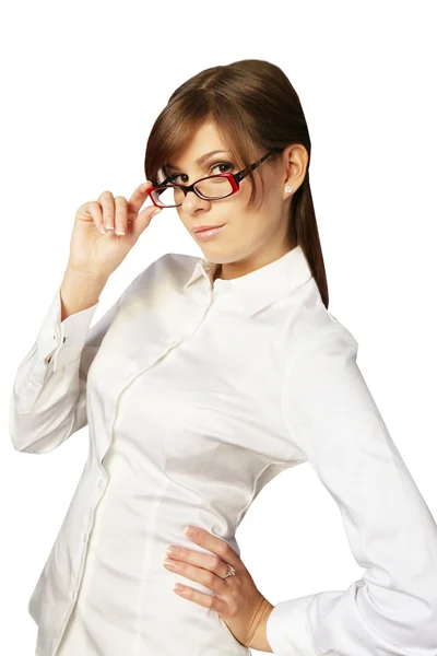 stock image Girl in a white blouse in glasses .isola