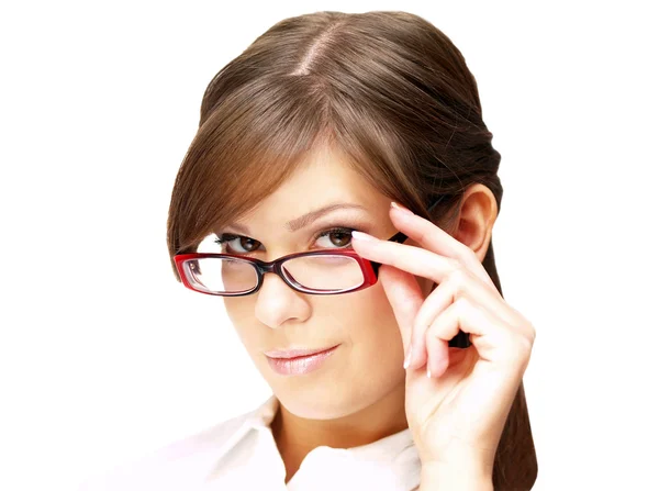 stock image Girl in a white blouse in glasses .isola