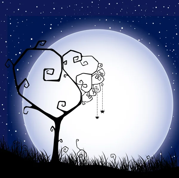 Carte de Saint-Valentin avec arbre, araignées d'amour — Image vectorielle