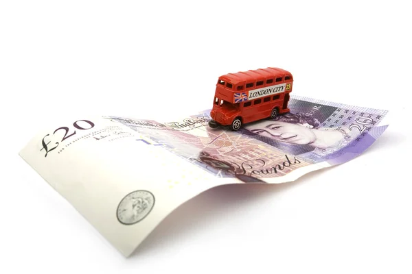 London double decker bus. 20 pounds. — Stock Photo, Image