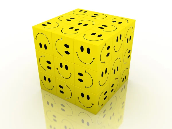 Cubo de quebra-cabeça Emoticon — Fotografia de Stock