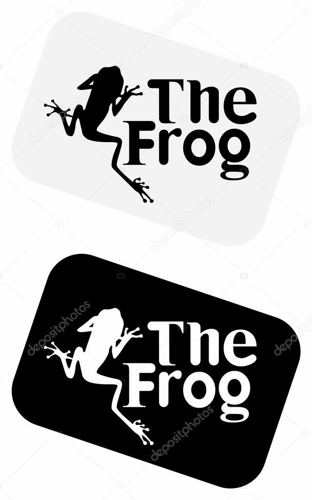Black and white vector image of frog with playful 