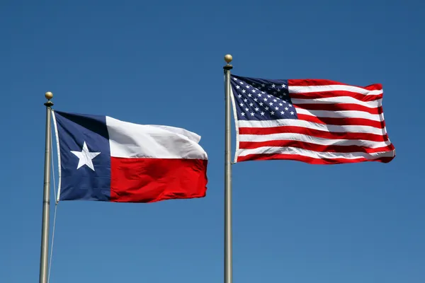 德克萨斯州和美国国旗 图库照片