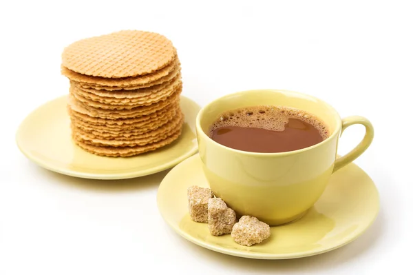 Hot chocolate and waffles — Stock Photo, Image