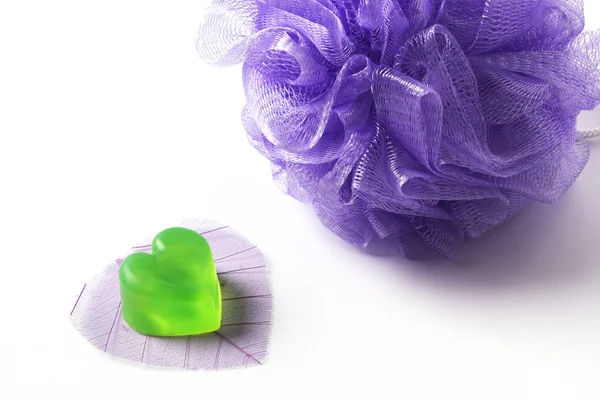 Bast whisp and a heart-shaped soap — Stock Photo, Image