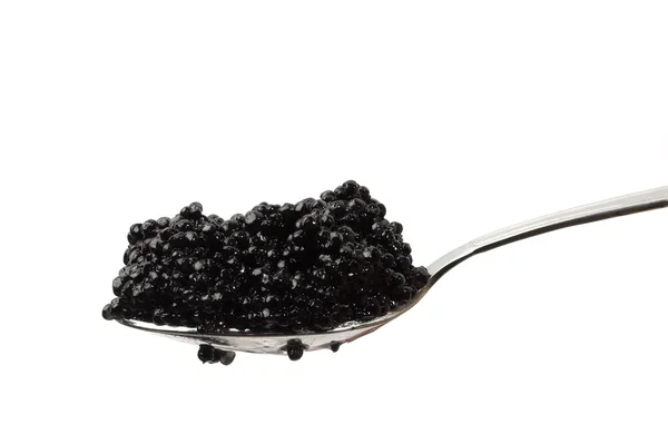 Caviale nero su un cucchiaio — Foto Stock