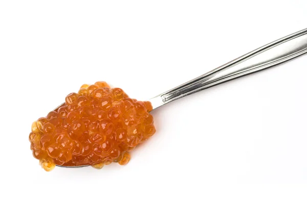 Red caviar on a spoon (up) — Stock Photo, Image