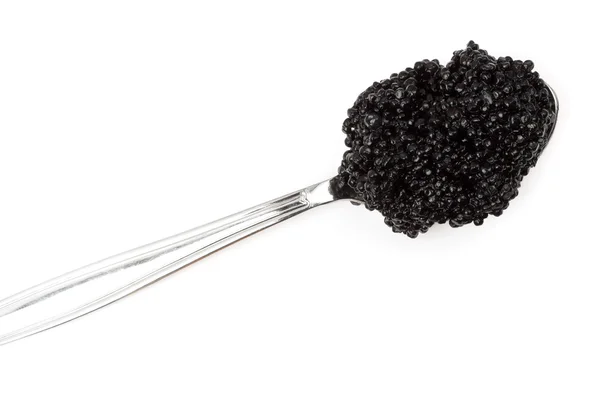 Black caviar on a spoon (up) — Stock Photo, Image