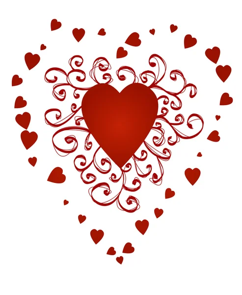 Coração ornamental encaracolado vermelho —  Vetores de Stock