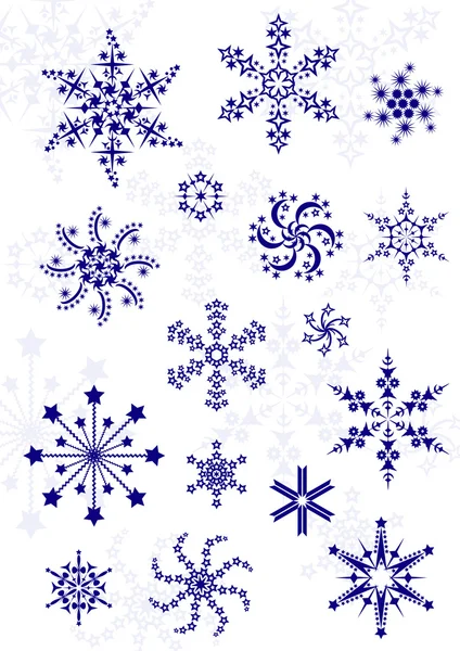 Conjunto de diferentes copos de nieve — Vector de stock