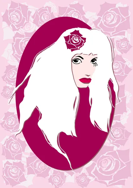 Fille blonde sur un fond de roses — Image vectorielle