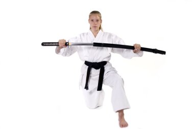 Female Third Degree Black Belt with Kata clipart