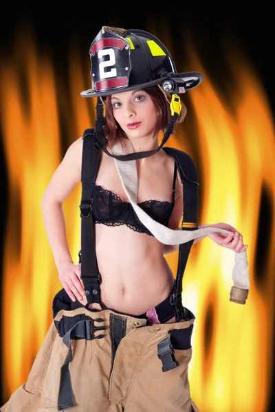 Sexy femme pompier — Photo