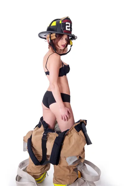 Sexy donna pompiere — Foto Stock