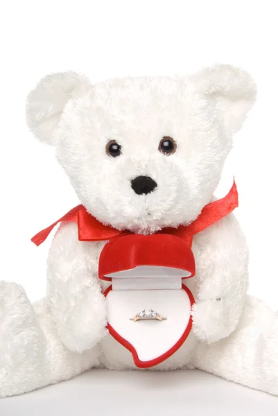 Urso segurando anel de noivado — Fotografia de Stock