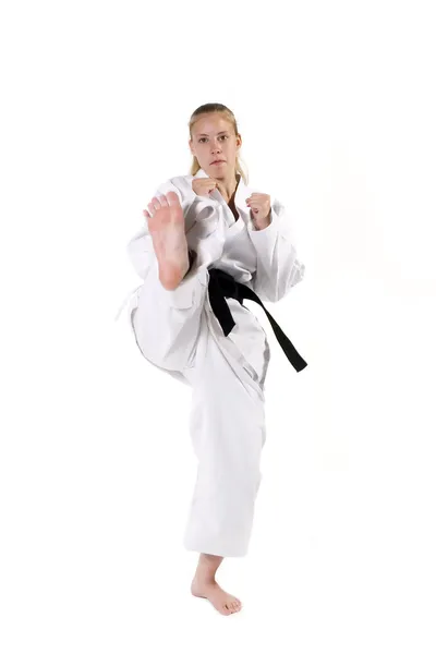 Female Third Degree Black Belt throwing — Stock Photo, Image